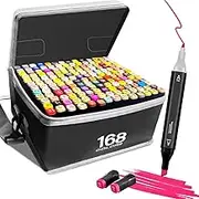 168 Color Marker Set with Pen Stand and Strap, Alcohol Markers, Double Head Art Markers, Waterproof Ink Colored Markers, Painting Colored Markers for Drawing, Notes, Marking, Kids Gifts