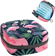Period Bag,Sanitary Napkin Storage Bag,Flamingos Tropical Green Leaves,Tampon Holder for Purse