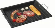 Grill Plate Nonstick Rectangular Iron Baking Pans Outdoor Barbecue Tray with Folding Handle Roasting Tin Quick Release Bakeware for Kitchen Outdoor BBQ Baking Accessories