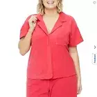 Juicy Couture Plus Towel Terry Womens Short Sleeve Regular Fit Button-Down Shirt