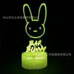 小愛の3D小夜燈BAD BUNNY壞痞兔系列黑色USB觸摸七彩遙控LED睡眠燈