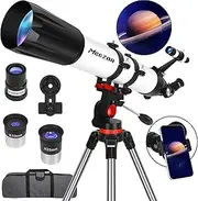 MEEZAA Telescope, Telescope for Adults High Powered Professional, 90mm Aperture 800mm AZ Mount Refractor Telescopes for Kids & Astronomy Beginners with Stainless Tripod & Carrying Bag & Phone Adapter