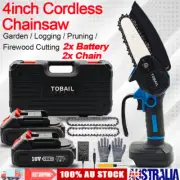 Cordless 4" Mini Electric Chainsaw Wood Cutter 2X Battery-Powered Rechargeable