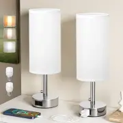 White Silver Bedside Table Lamps Set of 2-3 Color Temperatures Pull Chain Lamp