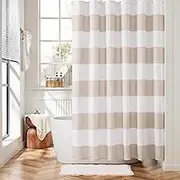 Striped Shower Curtain, Beige and White Modern Shower Curtains for Bathroom, Cute Retro Vintage Stripes Rustic Farmhouse, Waterproof Polyester Fabric