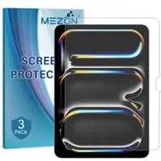 [3 Pack] Apple iPad Pro 11" (2024) M4 Ultra Clear Film Screen Protector by MEZON – Face ID Compatible, Case and Pencil Friendly (iPad Pro 11" M4, Clear)