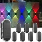 8PK Solar Fence Lights Outdoor - Solar Outdoor Lights Warm White & RGB Solar Lig