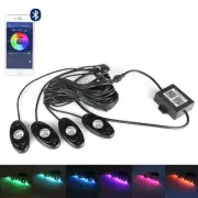 4pcs Pods RGB LED Rock Lights Bluetooth Offroad Wireless Remote Controller Lamps