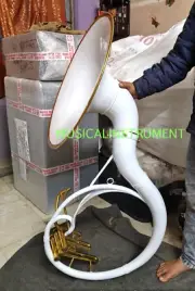 SOUSAPHONE 22" BELL SIZE WHITE & GOLD OF PURE BRASS + CASE + FREE FAST SHIPPING