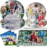 Soccer Birthday Decorations, 20 Pcs Plates 20 Pcs Napkins 1 Pc Tablecloth 43"x71" for Football Soccer Star Birthday Party Supplies Party Decorations Paper Tableware For Boys Girls Birthday Party