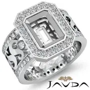 Diamond Engagement Ring 18k White Gold Emerald Semi Mount Halo Setting 1.3Ct