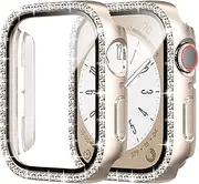 [Cuteey] 2 Pack Bling Case with Tempered Glass Screen Protector for Apple Watch Series 9 & Series 8 7 45mm, All Round Full Protective Hard PC Cover Bumper for iWatch 9 8 7 Accessories Starlight