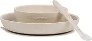 Nattou Silicone Tableware for Kids, 3 Pieces, 1 Spoon, 1 Plate, 1 Bowl, Non-Slip, BPA-Free, Silicone, Clay