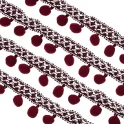 Embroidered Trim Ribbon, 20 Yards Pompoms Trim Fringe for Crafts, Date Red