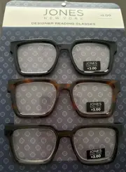 Jones New York 3 Readers THICK SQUARE BLACK,TORTOISE,SMOKE Readers +3.00 Men's