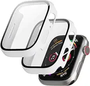 [HIDOOING] 2 Pack Case for Apple Watch Series 9/8/7 Screen Protector Case 41mm, Built-in Tempered Glass Film Full Protection Anti-scratch Hard PC Face Cover for iwatch Series 9/8/7 41mm, White