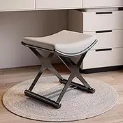 UPWONEA Small Dressing Table Stool, Simple Italian Style Dressing Stool, Curved Seat Design, Metal Bracket, Unique Shape, Easy to Move,White 2