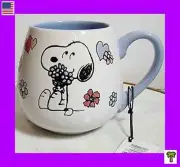 Peanuts Snoopy Flowers Hearts 20oz Mug Ceramic Oversized Cup NEW