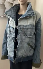 NWT DESIGUAL Patchwork Denim Puffer Sequin GEISHA Coat Jacket sz 40 Medium