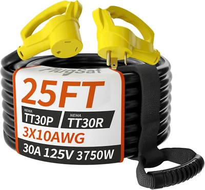 25 FT 30 Amp RV Extension Cord Outdoor with Grip Handle, Flexible Heavy Duty 10/