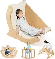 HONEY JOY 6 in 1 Climbing Arch for Toddlers, Wooden Kids Rocker Arch Climbing Toy with Removable Cushion, Montessori Sensory Table Playset for Kids 1-8 Years Old, Indoor Play Gym Climber, Beige