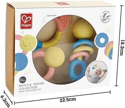 Hape Rattle & Teether Collection | 3-Piece Rattle & Teething Set for Babies S...