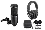 Audio Technica AT2020 Studio Microphone-Cardioid Condenser Mic + Headphones