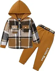 [DISAUR] Toddler Boy Clothes 12M-5T Plaid Long Sleeve Hoodie Sweatshirt+Letter Print Pants 2PCS Fashion Fall Outfit Sets