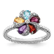 Sterling Silver Stackable Expressions Gemstone u0026 Diamond Ring