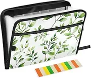 Quteprint 13 Pockets Expanding File Folder with Zipper Closure, Watercolor Green Leaves Accordion File Folder with Sticky Labels, Letter Size A4 Papers Expandable File Document Organizer