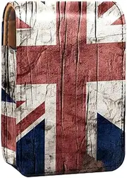 Lipstick Case,Leather Lip Gloss Lipstick Organizer with Mirror,Mini Lipstick Holder Bag,British Flag Wall Texture