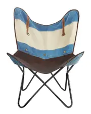 LR Home Hugo Striped Coastal Handmade Leather Butterfly Chair