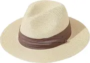 [Cauplse] Womens Wide Brim Fedora Sun Beach Hat Floppy Sun Hats UPF50 Foldable Summer Straw Hat for Travel, Lounging at The Beach, Hiking, Camping, Gardening and All Outdoor Activities, Khaki