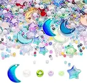 Mixed Color Star Beads Combination Set,Glass Beads for Crafts,Tiny Bead for Jewelry Making,Moon & Planet & Shaped Beads,Crafts Assorted,Star Moon Pearl Bead for Necklace,Earring,Bracelet