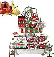 Tiered Tray Decor Signs | Gnome Christmas Stockings Christmas Tray Decor Set,Rustic Farmhouse Christmas Decor, Decorative Trays Signs Table Centerpiece for Home
