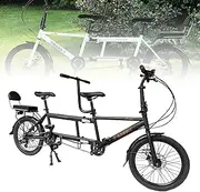 Tandem Bike, City Tandem Bicycles, 20-inch Folding Beach Cruiser Bike, Three Seater, 7-Speed Adjustable, Size 210x35x110cm/110x35x62cm, Maximum Load 200kg Black