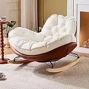 OWELLK Modern Upholstered Rocking Chair,Wide Seat Rocker Chair,Glider Chair with Cushioned Back and Armrests for Living Room, Bedroom(Coffee+White)