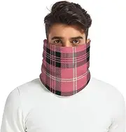 [Caihoyu] Winter Knitted Neck Gaiter for Men &Women Winter Soft Thick Warm Fleece Lined Ski Face Scarf Cold Weather Running Buffalo Plaid Tartan Check Scotland Peach Black White, Multicolor