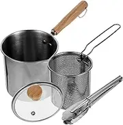 LIFKOME 1Set Stainless Steel Deep Fryer Pot with Strainer Basket Food Tong Non Stick Frying Pan for Quick Heating for Frying Fish Shrimp Chicken and Breakfast Dishes