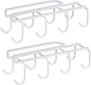 WODSTA 2PCS Under Shelf Mug Holder White with 8 Hooks Under-Cabinet Hanger Rack Iron Cupboard Shelf Organiser Multi-Function Mug Organizer Cup Hooks for Sleeping Rooms Offices and Kitchen