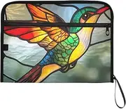 YMXFXP Hummingbird Stain Glass Expandable Filing Folder, 13-Pocket Funny Cute Design with Sticky Labels, A4 Letter Size Document Organizer for Office, School, Boys, Girls