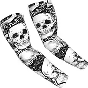 [FSCEV] Black And White Skulls Pattern Sun Protection Arm Sleeves Outdoor Essentials Cooling Compression Golf Hiking Cycling