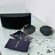 NIC Prada Italy Oval Sunglasses 63mm UV Rose Gold Gray SPR60U Hibiscus $435