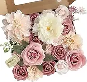 KOUEEYS Roses Artificial Flowers Pink Bouquets Box Set for DIY Bridal Wedding Shower Decorations Fake Floral Arrangements for Party Table Centerpieces Home Decor Indoor Outdoor Dusty Blush 19pcs