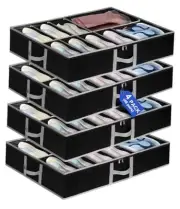 4pcs Under Bed Shoe Storage Organizer, Adjustable Adhesive Strap Shoe