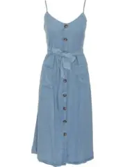 Only Wanda Strap Midi Dress WVN Light Blue Denim In EU 38 NWT