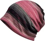 [Generic] Unisex Slouchy Beanie Hat Striped Letter Print Turban Hip-Hop Skull Caps Cancer Hat Winter Pullover Hats Sleeping Hat