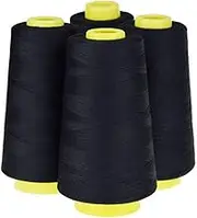 LNKA 4 Pack of 3000 Yard Spools Black Sewing Thread All Purpose 100% Spun Polyester Overlock Cone (Upholstery, Canvas, Drapery, Beading, Quilting)