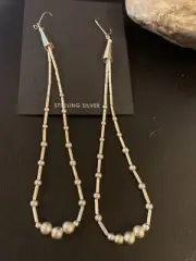 Liquid Heishi Sterling Silver Navajo Beads Earrings American 4" 13034
