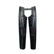 Rub Off Black Leather Men's Motorcycle Biker Gather On Inner Thighs Chaps